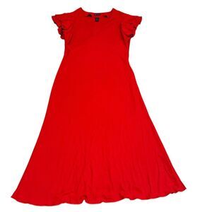 Vintage MODA Women's Red Midi Dress Short Sleeve Size 8
